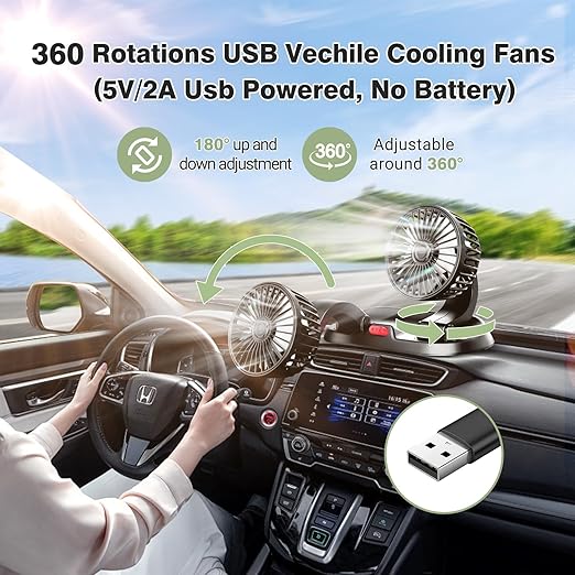 Car Fan Long Neck Double Head Adjustable V Fan - Elite Chooice